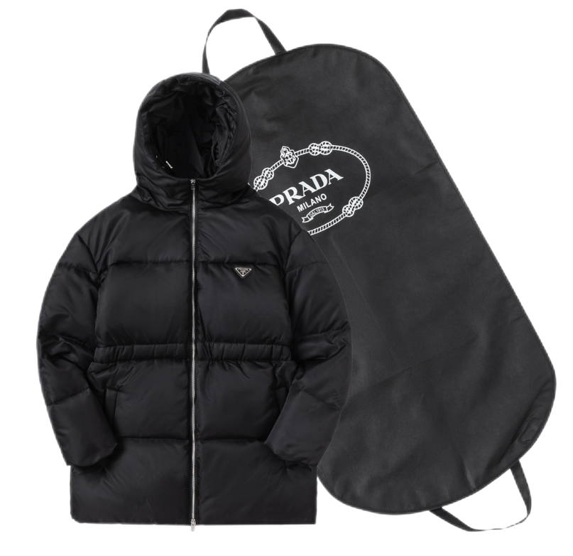 连帽短款羽绒服蜜蜂小标黑